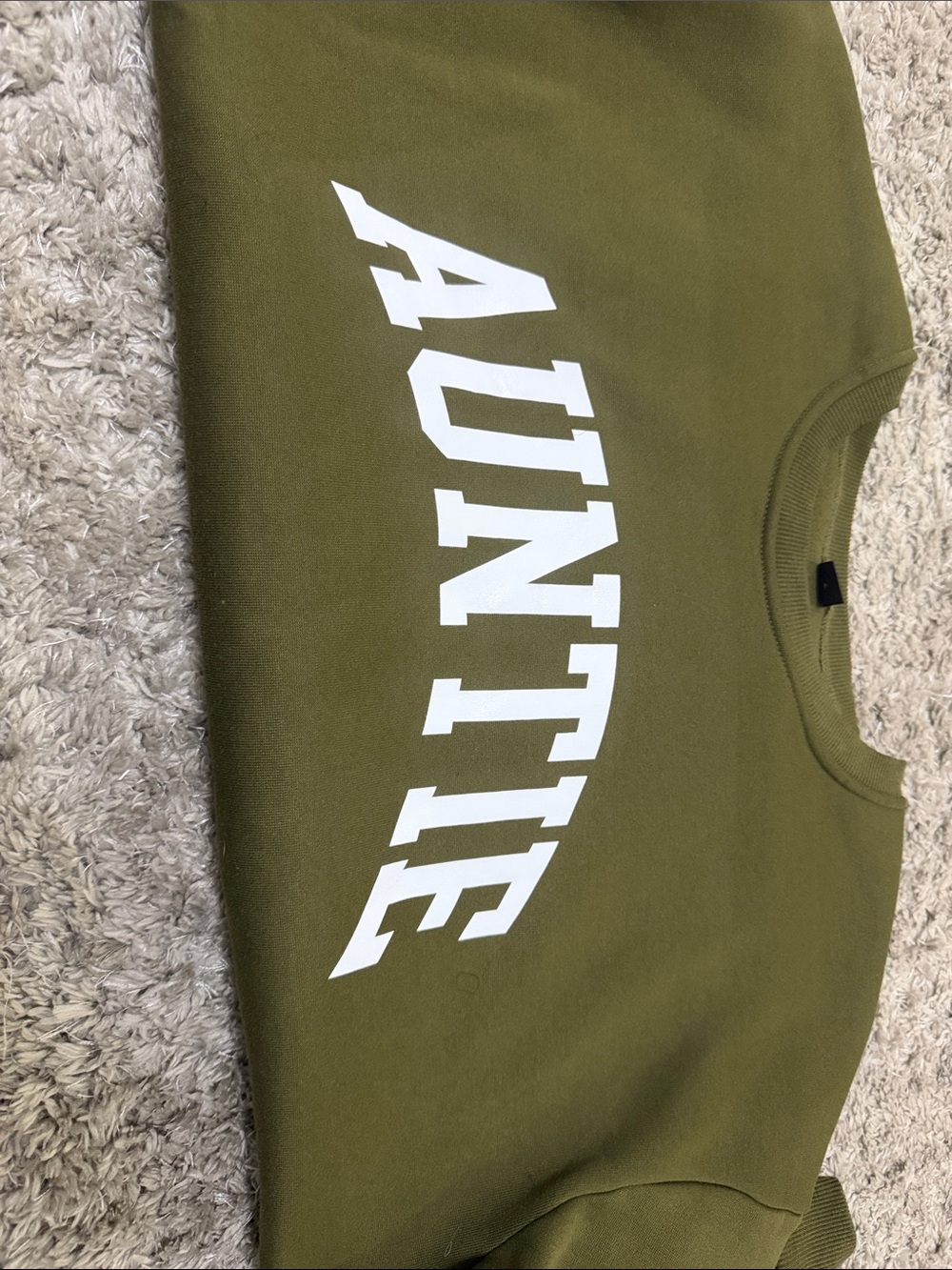 SHEIN Olive Green "AUNTIE" Crewneck Sweatshirt with White Lettering